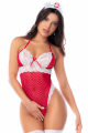 Body Infirmière Coquine Maille et Dentelle Rouge et Blanche avec Coiffe Mapalé