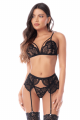 Ensemble Lingerie 3 Pièces Dentelle Porte Jarretelles Noir Mapalé