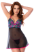 Nuisette Babydoll été Noir Maille Transparente Sequins Brodés