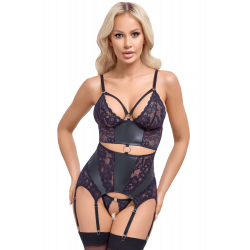 Guêpière Porte Jarretelles et String Assorti Fetish Dentelle