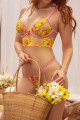 Ensemble Lingerie été Rose et Jaune Soutien Gorge Brodé Lacage Corset