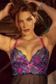 Nuisette Babydoll été Noir Maille Transparente Sequins Brodés