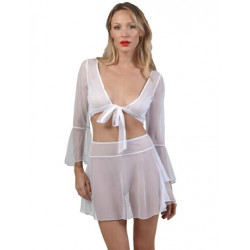 Top Voile Blanc à Nouer Manches Longues