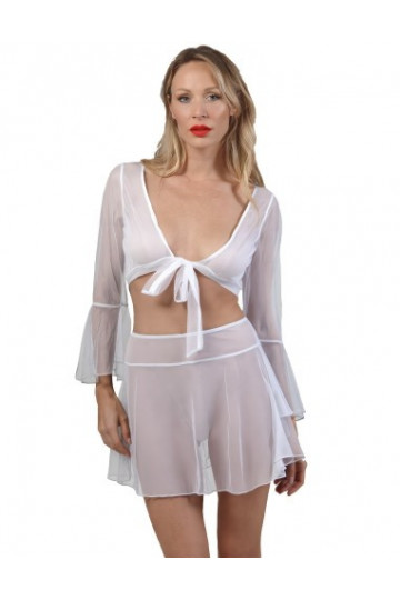 Top Voile Blanc à Nouer Manches Longues