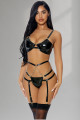 Ensemble Simili Cuir Fetish 3 Pièces à Jarretelles J Lingerie