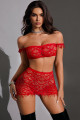Ensemble Sexy Top et Jupe Résille Rouge J Lingerie