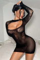 Robe Lingerie Résille Noire Décolletée à Manches Longues J Lingerie