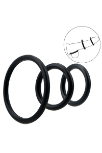 Trio d'Anneaux Péniens Silicone Noir Pocket Pleasure 1 dosette de lubrifiant