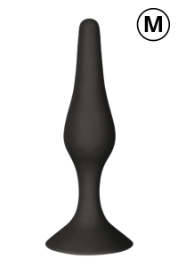 Plug Anal Noir en Silicone M avec Ventouse Taille M 11,3 cm Pocket Pleasure 1 dosette de lubrifiant