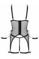 Ensemble Porte-Jarretelles String Ouvert Résille Noir - Cottelli