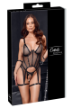 Ensemble Porte-Jarretelles String Ouvert Résille Noir - Cottelli