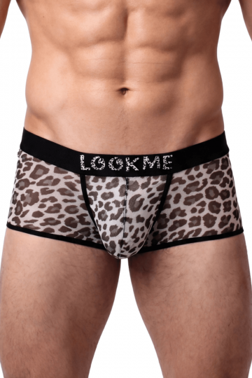 Boxer en Résille Imprimé Léopard Gris