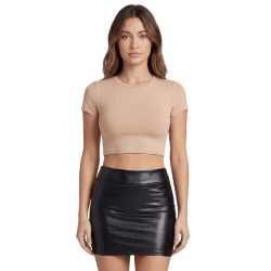 Mini Jupe Noir Simili Cuir Mat Sifia