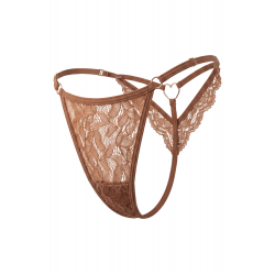 String Bijou Cœur Doré Dentelle Taupe