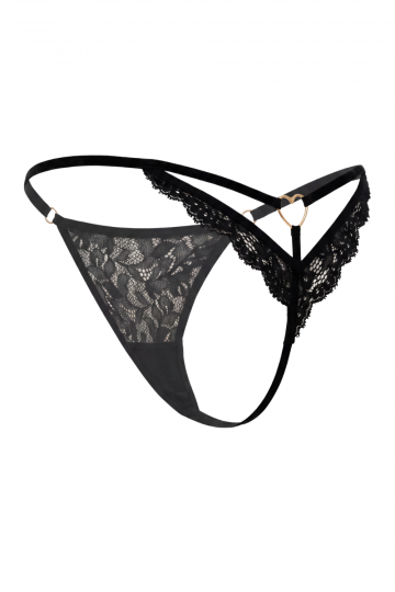 String Bijou Cœur Doré Dentelle Noir