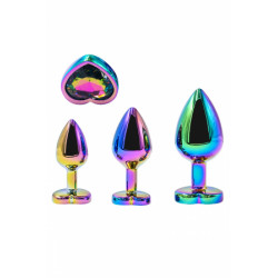 3 Plugs Anal Coeur Crystal Heart Métal arc-en-ciel