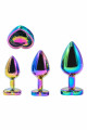 3 Plugs Anal Coeur Crystal Heart Métal arc-en-ciel DIK