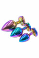 3 Plugs Anal Coeur Crystal Heart Métal arc-en-ciel DIK