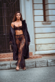 Ensemble Pantalon Transoparent Dentelle Noire 3 Pièces Mapalé