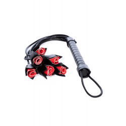 Fouet Multi Lanières Noir avec Roses Rouges Décoratives