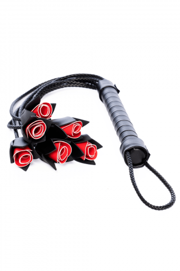 Fouet Multi Lanières Noir avec Roses Rouges Décoratives