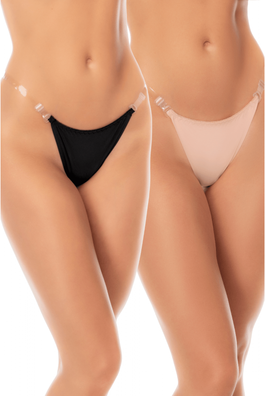Lot de 2 Strings Invisibles Sans Coutures Noir et Nude Chair