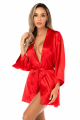 Peignoir Sexy Court Satiné Rouge Ceinture à Nouer Mapalé