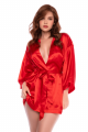 Peignoir Sexy Court Satiné Rouge Ceinture à Nouer Mapalé