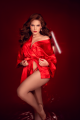 Peignoir Sexy Court Satiné Rouge Ceinture à Nouer Mapalé