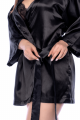 Peignoir Sexy Court Satiné Noir Ceinture à Nouer Mapalé