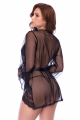 Peignoir Transparent Noir Résille Plumetis et Dentelle et String Mapalé