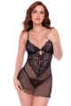 Nuisette Transparente Noir en Résille et Dentelle Sexy et son String Mapalé