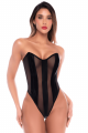 Body Bustier Résille Noir Effet Liquide avec Laçage Dos Mapalé