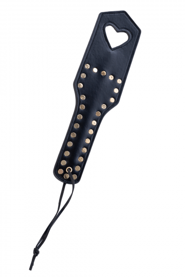 Paddle de Fessée Simili Cuir Clouté Noir avec Cœur