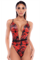 Body Sexy Noir et Rouge Résille Transparente Décolleté Plongeant Mapalé