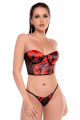 Ensemble Noir et Rouge Corset sans Bretelles Imprimé et String 2 Pièces Mapalé