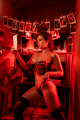 Ensemble Noir et Rouge Corset sans Bretelles Imprimé et String 2 Pièces Mapalé