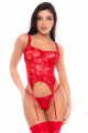 Ensemble Sexy Bustier Dentelle et Jarretelles Rouge 2 Pièces Mapalé