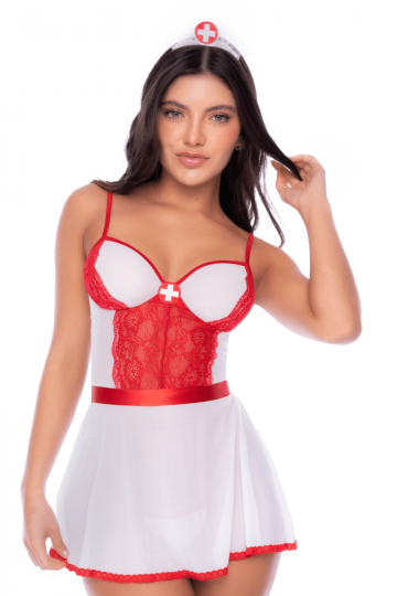 Costume Infirmière Dentelle Mini-Jupe 3 pièces