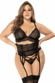 Ensemble Lingerie Grande Taille Noir Dentelle avec Porte Jarretelles 3 Pièces Mapalé