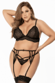 Ensemble Lingerie Grande Taille Noir Dentelle avec Porte Jarretelles 3 Pièces Mapalé