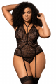 Body Sexy Grande Taille Noir Dentelle Florale Harnais Amovible Mapalé