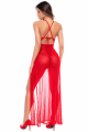 Robe Longue Transparente Rouge Dentelle et Résille et son String Mapalé