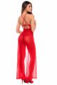Robe Longue Transparente Rouge Dentelle et Résille et son String Mapalé