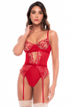 Body Jaretelles Coupe String Rouge Rubis Dentelle Brodée à Armatures Mapalé