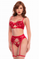 Ensemble Soutien-Gorge Brodé Sequins Porte-Jarretelles & String 3 pièces rouge écarlate Mapalé