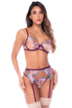 Ensemble Sexy Chic Rose Framboise Soutien-Gorge Brodé Porte-Jarretelles & String 3 Pièces Mapalé