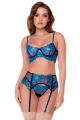 Ensemble Bleu Nuit Brodé Porte Jarretelles & String Sexy Chic 3 Pièces Mapalé