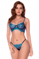 Ensemble Bleu Nuit Brodé Porte Jarretelles & String Sexy Chic 3 Pièces Mapalé