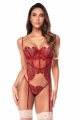 Ensemble Bustier à Jarretelles Dentelle Brodée Bois de Rose & String Mapalé